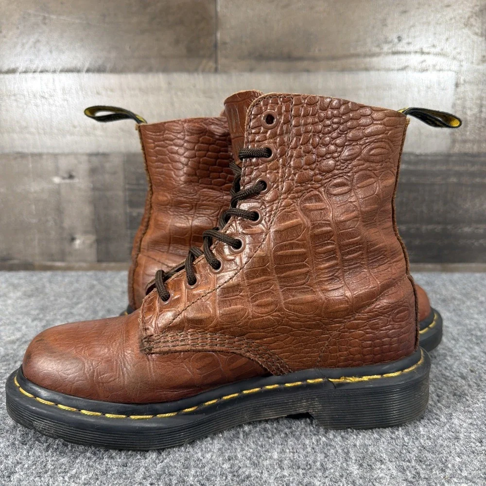 Dr Martens 1460 Pascal Croc Boots Brown Leather 8 Eye Combat US 6 EU 37
